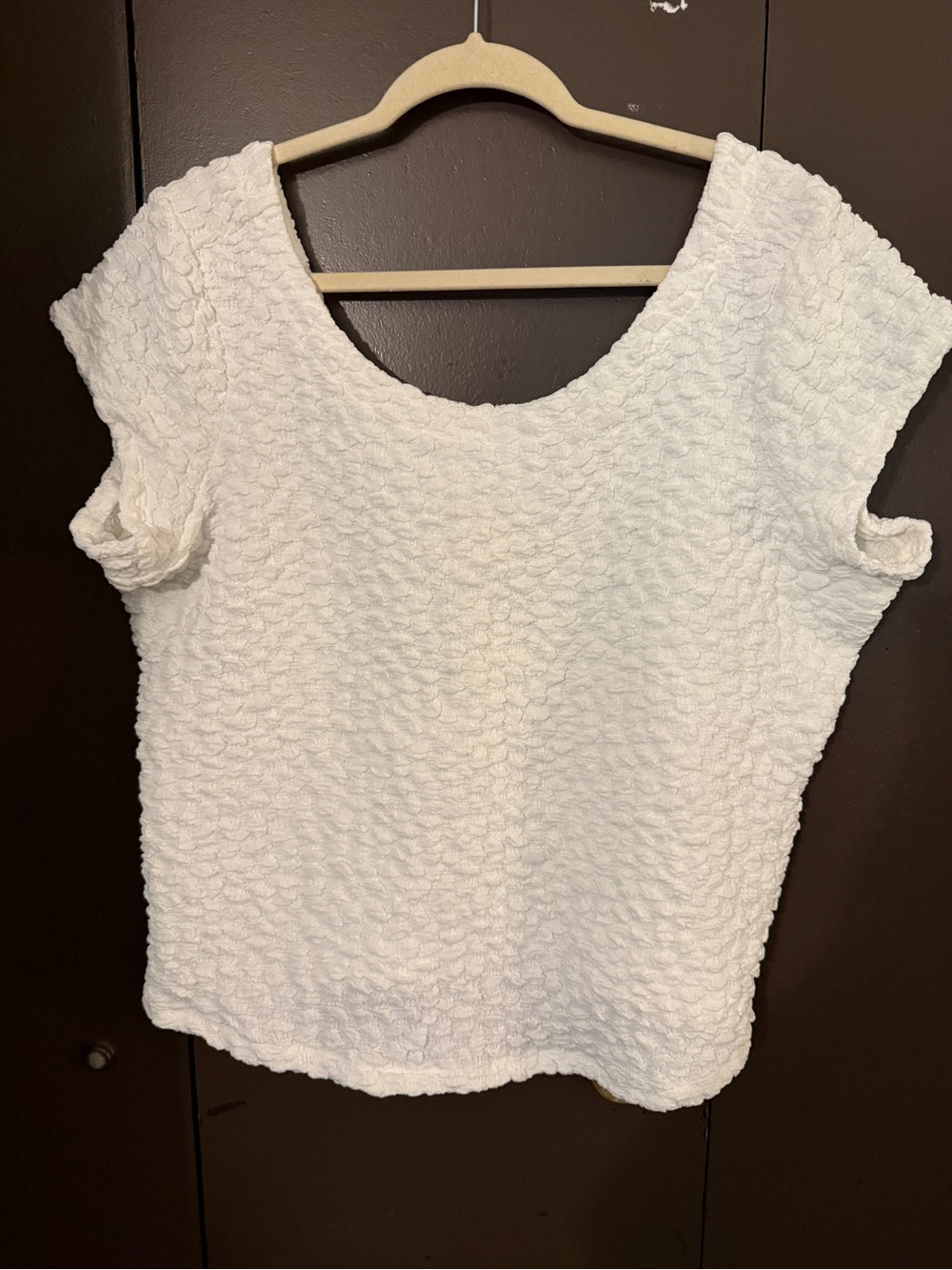 Anthropologie White Textured Scoop-Neck Short Sleeve Top